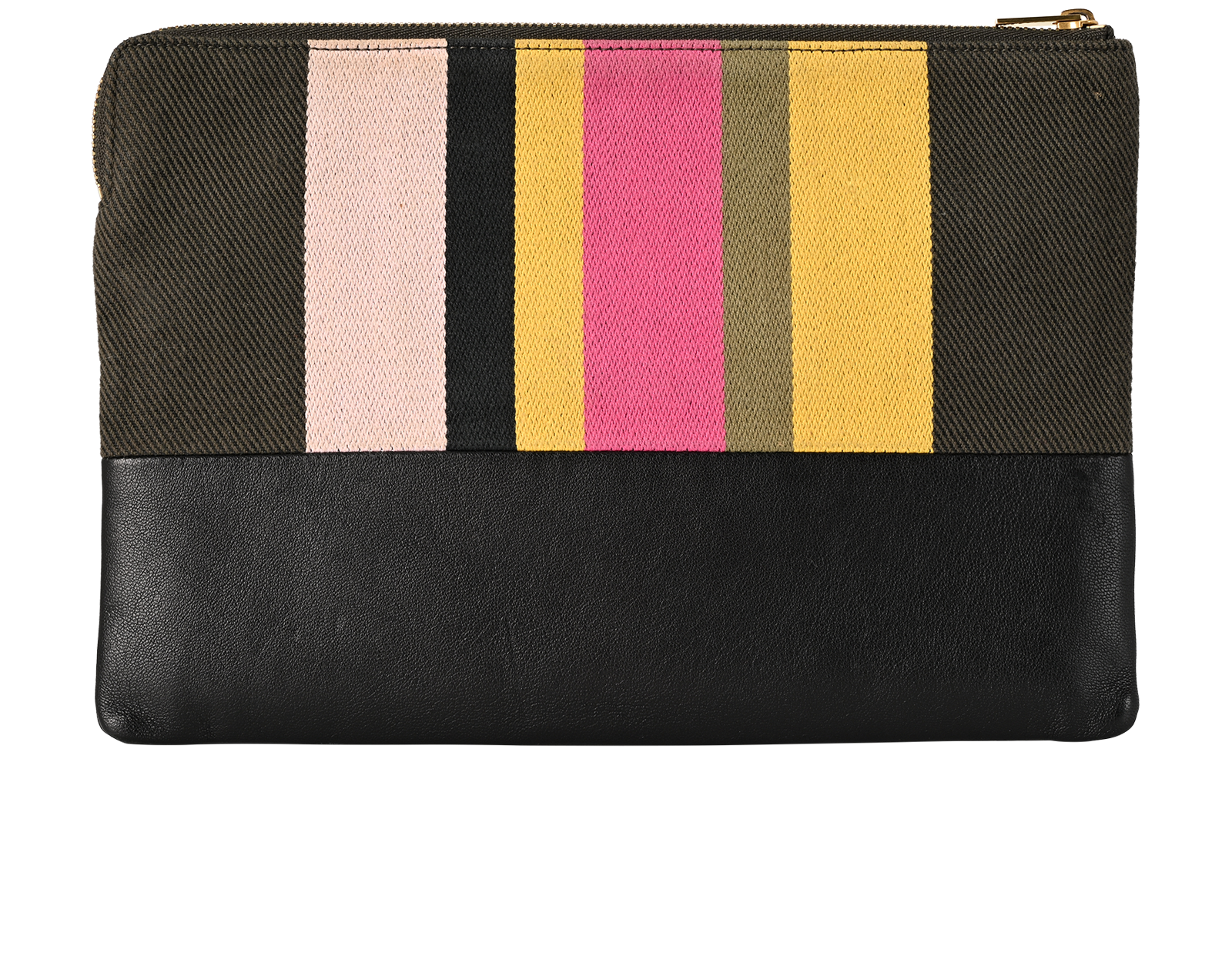 Celine Striped Zipped Pouch, &pound;175, Accessories, Black/Green/Pink/Yellow, Canvas/Leather, Back view